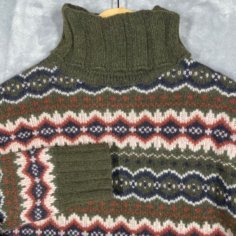 Barbour Helen Knitted Jumper Olive Green Fair Isle Wool Turtleneck Sweater 4833